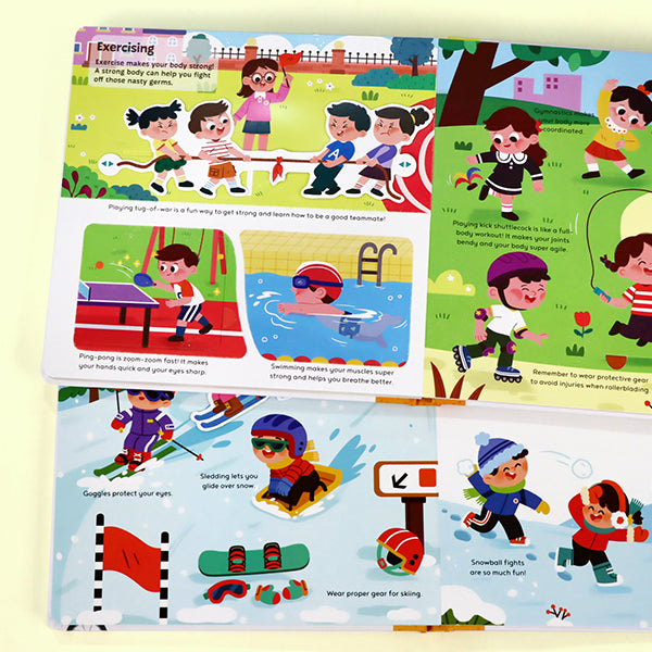 Toddler Healthy Habits Set: How to Exercise + To Be Healthy — Interactive Pull Tab & Flip Books for Kids, Teach Sports, Movement, Germs, Hand Washing, and Daily Hygiene for Ages 3-6
