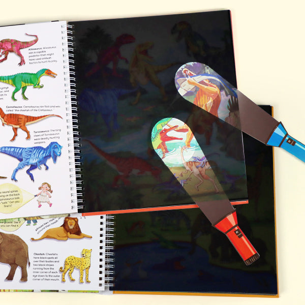 Magic Flashlight 2-Book Set: Dinosaur World & Wild Animals | Interactive Seek & Find Glow-in-the-Dark Style Activity Books for Kids Ages 3-6