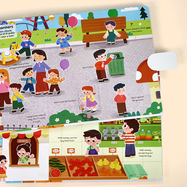 Toddler Life Skills Set: What is Money + Mind Your Manners — Interactive Pull Tab & Flip Books for Kids, Teach Financial Literacy, Polite Habits, Social Etiquette, and Good Behavior for Ages 3-6