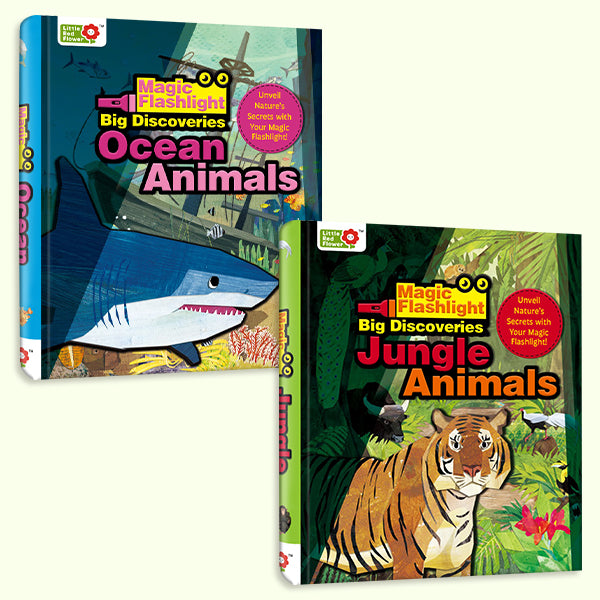 Magic Discovery Flashlight Toy Book Set – Jungle & Ocean Animals | Interactive Shine-a-Light Activity Books for Toddlers | Kids Explore Hidden Creatures with Paper Flashlight | Preschool Learning Gift for Boys & Girls Ages 3-6