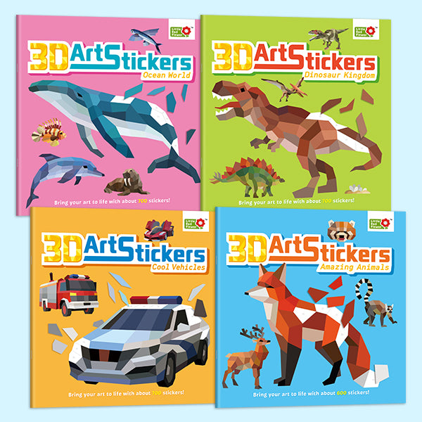 4-Book 3D Art Stickers Craft Set: DIY Paper Modeling for Kids | Dinosaur, Animal, Vehicle & Ocean | Hands-On STEM Activity | No Scissors Needed Die-Cut Designs