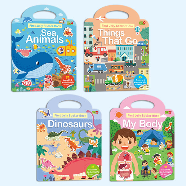 Toddler’s First Jelly Sticker Library (4-Book Set) - Soft Puffy Stickers for Boys & Girls | Learn About Ocean, Dino, Transport & Human Body
