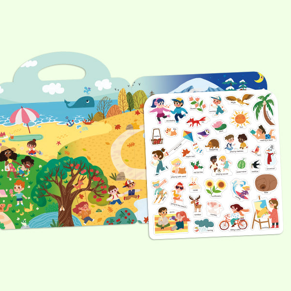 4-Pack Washable Jelly Sticker Books for Toddlers 2-5, Reusable Window Clings Activity Set, Screen-Free Sensory Travel Toys (Seasons, Space, Insects, Wild Animals)
