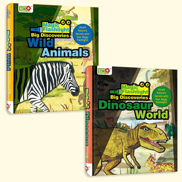Magic Flashlight 2-Book Set: Dinosaur World & Wild Animals | Interactive Seek & Find Glow-in-the-Dark Style Activity Books for Kids Ages 3-6