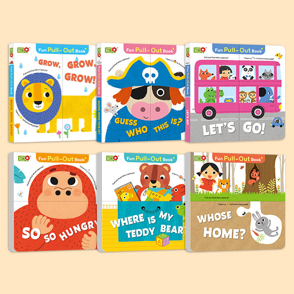 6-Book Fun Pull-out Board Books Set: Interactive Slide & See Games for Toddlers | GROW, GROW, GROW! & More | Small Hands Size 5.5"x5.5" | Early Learning Sensory Books
