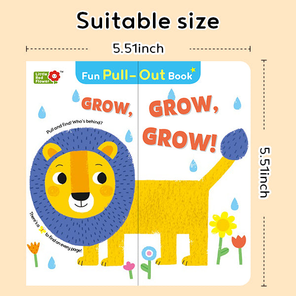 6-Book Fun Pull-out Board Books Set: Interactive Slide & See Games for Toddlers | GROW, GROW, GROW! & More | Small Hands Size 5.5"x5.5" | Early Learning Sensory Books