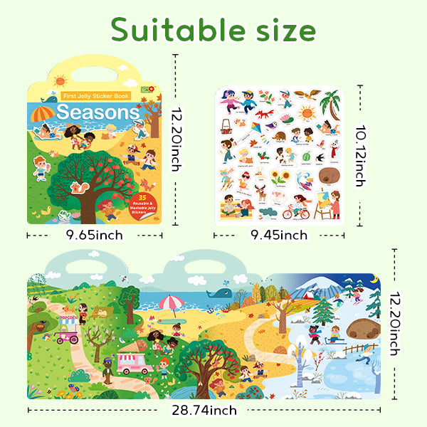 4-Pack Washable Jelly Sticker Books for Toddlers 2-5, Reusable Window Clings Activity Set, Screen-Free Sensory Travel Toys (Seasons, Space, Insects, Wild Animals)
