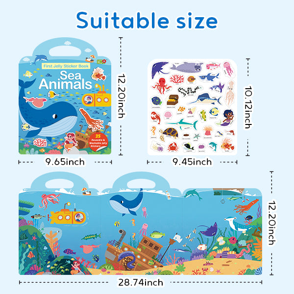 Toddler’s First Jelly Sticker Library (4-Book Set) - Soft Puffy Stickers for Boys & Girls | Learn About Ocean, Dino, Transport & Human Body