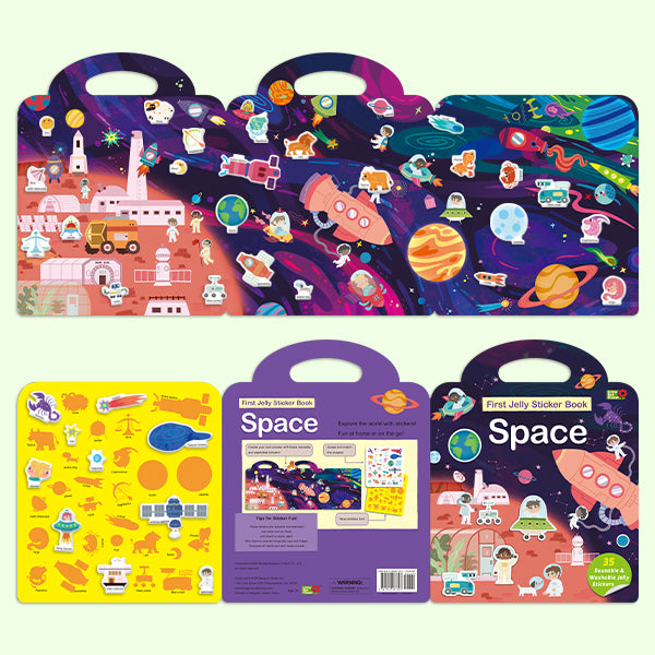 4-Pack Washable Jelly Sticker Books for Toddlers 2-5, Reusable Window Clings Activity Set, Screen-Free Sensory Travel Toys (Seasons, Space, Insects, Wild Animals)
