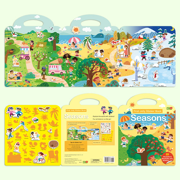 4-Pack Washable Jelly Sticker Books for Toddlers 2-5, Reusable Window Clings Activity Set, Screen-Free Sensory Travel Toys (Seasons, Space, Insects, Wild Animals)
