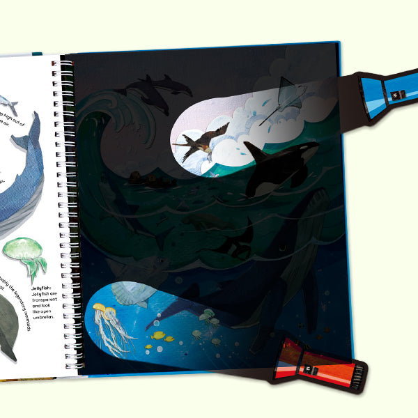 Magic Discovery Flashlight Toy Book Set – Jungle & Ocean Animals | Interactive Shine-a-Light Activity Books for Toddlers | Kids Explore Hidden Creatures with Paper Flashlight | Preschool Learning Gift for Boys & Girls Ages 3-6