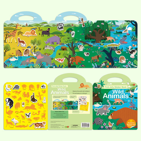 4-Pack Washable Jelly Sticker Books for Toddlers 2-5, Reusable Window Clings Activity Set, Screen-Free Sensory Travel Toys (Seasons, Space, Insects, Wild Animals)