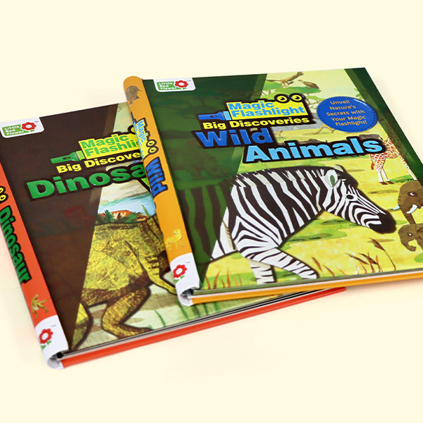 Magic Flashlight 2-Book Set: Dinosaur World & Wild Animals | Interactive Seek & Find Glow-in-the-Dark Style Activity Books for Kids Ages 3-6