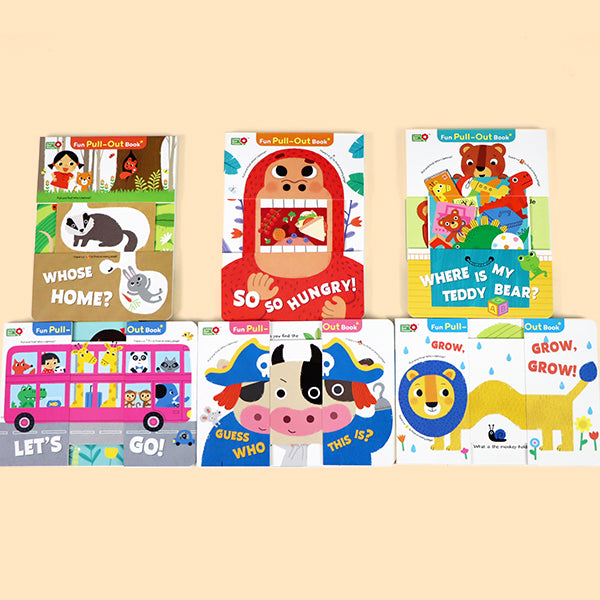 6-Book Fun Pull-out Board Books Set: Interactive Slide & See Games for Toddlers | GROW, GROW, GROW! & More | Small Hands Size 5.5"x5.5" | Early Learning Sensory Books