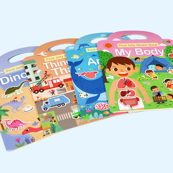 Toddler’s First Jelly Sticker Library (4-Book Set) - Soft Puffy Stickers for Boys & Girls | Learn About Ocean, Dino, Transport & Human Body