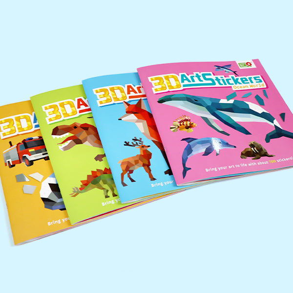 4-Book 3D Art Stickers Craft Set: DIY Paper Modeling for Kids | Dinosaur, Animal, Vehicle & Ocean | Hands-On STEM Activity | No Scissors Needed Die-Cut Designs