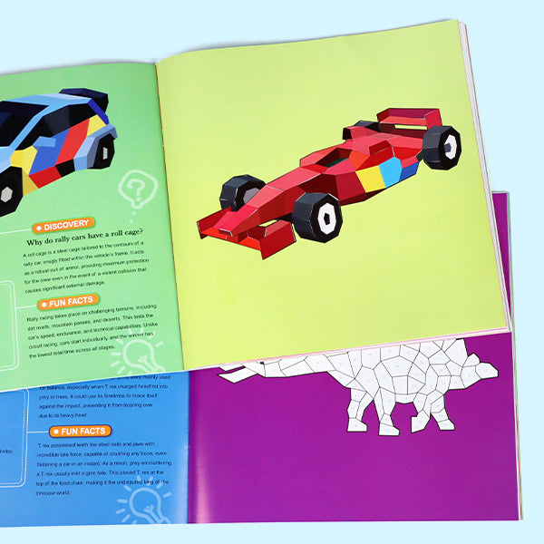4-Book 3D Art Stickers Craft Set: DIY Paper Modeling for Kids | Dinosaur, Animal, Vehicle & Ocean | Hands-On STEM Activity | No Scissors Needed Die-Cut Designs