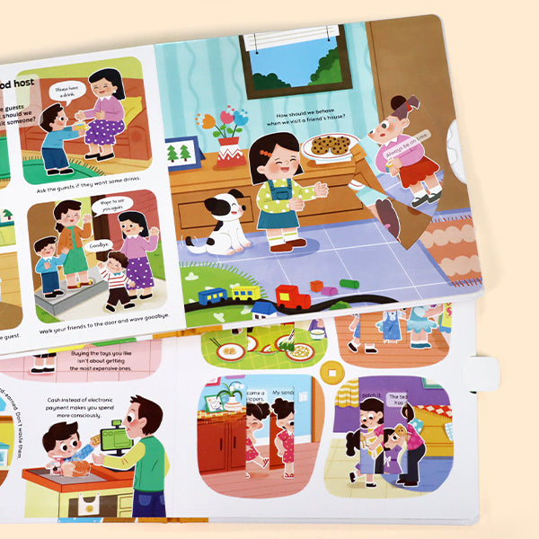 Toddler Life Skills Set: What is Money + Mind Your Manners — Interactive Pull Tab & Flip Books for Kids, Teach Financial Literacy, Polite Habits, Social Etiquette, and Good Behavior for Ages 3-6