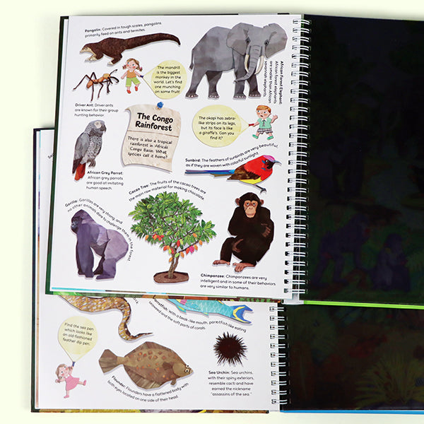 Magic Discovery Flashlight Toy Book Set – Jungle & Ocean Animals | Interactive Shine-a-Light Activity Books for Toddlers | Kids Explore Hidden Creatures with Paper Flashlight | Preschool Learning Gift for Boys & Girls Ages 3-6