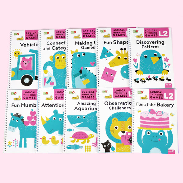 10-Book Logical Thinking Games L2: Advanced Brain Training for Kids 4-7 | Challenge Level | Playable With or Without Talking Pen | STEM & Critical Thinking Mastery Set